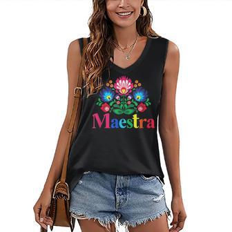 Maestra Proud Spanish Teacher Bilingual Teacher Latina Women's V-neck Casual Sleeveless Tank Top - Thegiftio UK