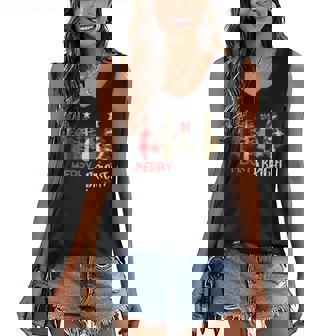 Merry And Bright Christmas Wild Leopard Plaid Trees Xmas Women's V-neck Casual Sleeveless Tank Top - Thegiftio UK