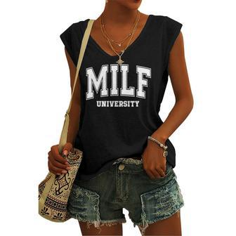 Milf University Vintage Saying Sarcastic Sexy Mom Milf Women's V-neck Tank Top | Mazezy
