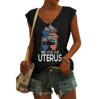 Womens Mind Your Own Uterus Messy Bun Pro Choice Feminism Women's Vneck Tank Top