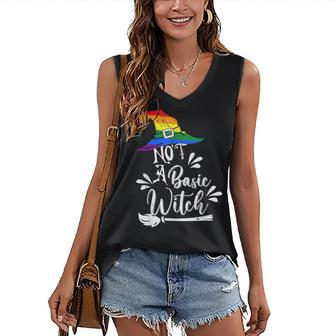 Not A Basic Witch Rainbow Witch Lgbt Halloween Lesbian Pride Women's Vneck Tank Top - Seseable