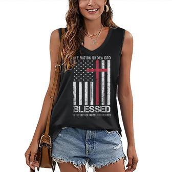 One Nation Under God American Flag Patriotic Christian Women's V-neck Casual Sleeveless Tank Top - Thegiftio UK