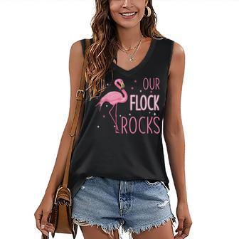 Our Flock Rocks Flamingo Mothers Day Gift Women's V-neck Casual Sleeveless Tank Top - Thegiftio UK