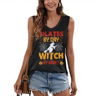 Pilates By Day Witch By Night Pilates Halloween Women's Vneck Tank Top - Seseable