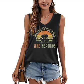 Reading Teacher - All The Cool Kids Are Reading Book Vintage Women's V-neck Casual Sleeveless Tank Top - Thegiftio UK