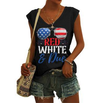Red White And Due 4Th Of July Pregnancy Announcement Flag Women's Vneck Tank Top - Seseable
