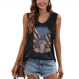 Retro American Flag Monkey Dad Mom Monkey Lover 4Th Of July Women's V-neck Casual Sleeveless Tank Top - Thegiftio
