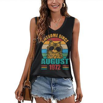 Retro Awesome Since August 1972 50Th Birthday 50 Years Old Women's V-neck Casual Sleeveless Tank Top - Thegiftio UK