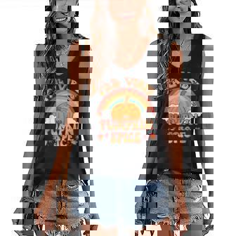 Retro Fall Vibes And Pumpkin Spice Rainbow Fall Autumn Women's V-neck Casual Sleeveless Tank Top - Thegiftio