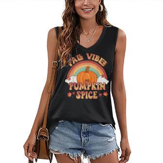 Retro Fall Vibes And Pumpkin Spice Rainbow Fall Autumn Women's V-neck Casual Sleeveless Tank Top - Thegiftio UK