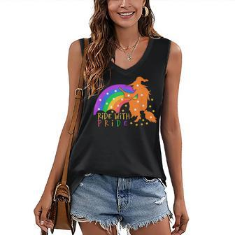 Ride With Pride Witch Halloween Lgbtq Women's Vneck Tank Top - Seseable