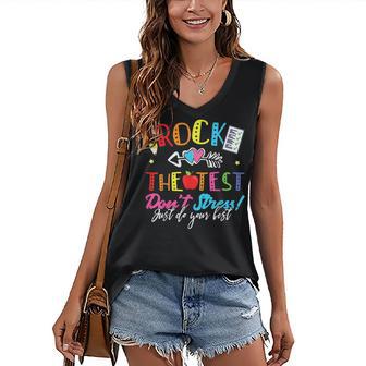 Rock The Test Dont Stress Just Do Your Best Teacher Testing Women's V-neck Casual Sleeveless Tank Top - Thegiftio