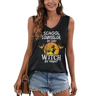 School Counselor By Day Witch By Night Halloween Counselor Women's Vneck Tank Top - Seseable
