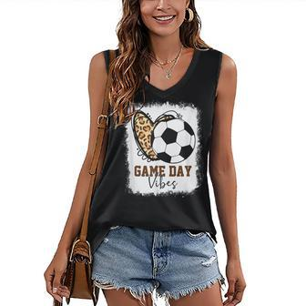 Soccer Game Day Vibes Soccer Mom Game Day Season Bleached Women's V-neck Casual Sleeveless Tank Top - Thegiftio UK
