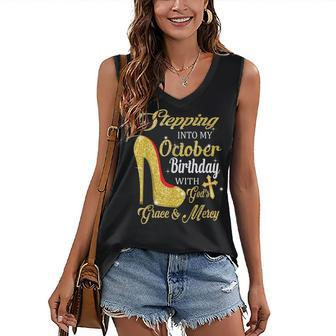 Stepping Into My October Birthday With Gods Grace And Mercy Women's V-neck Casual Sleeveless Tank Top - Thegiftio UK