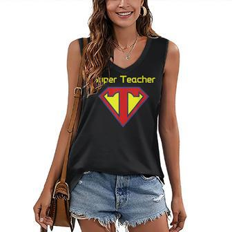 Superteacher Superhero Funny Teacher Gift Women's V-neck Casual Sleeveless Tank Top - Thegiftio UK