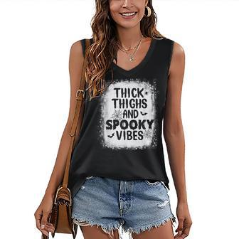 Thick Thigh And Spooky Vibes Happy Halloween Scary Bleached Women's Vneck Tank Top - Seseable