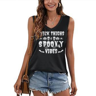 Thick Thighs Spooky Vibes Halloween Party Women's Vneck Tank Top - Seseable