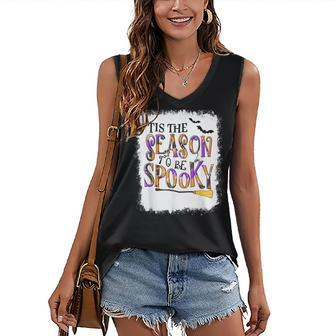 Tis The Season To Be Spooky Bleached Spooky Vibes Halloween Women's Vneck Tank Top - Seseable