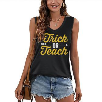 Trick Or Teach Teacher Halloween Vintage Arrow Dark Women's Vneck Tank Top - Seseable