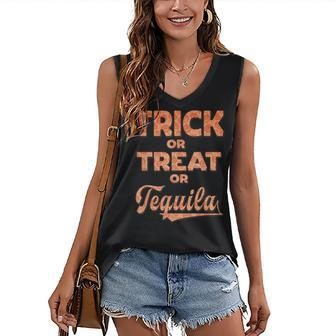 Trick Or Treat Or Tequila Horror Halloween Costume Women's Vneck Tank Top - Seseable