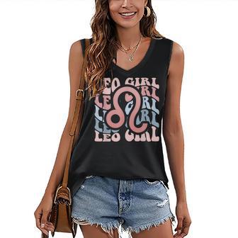 Vintage Leo Girl Retro Birthday Queen Women Horoscope Women's V-neck Casual Sleeveless Tank Top - Thegiftio UK