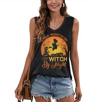 Vintage Physical Therapist By Day Witch By Night Halloween Women's Vneck Tank Top - Seseable