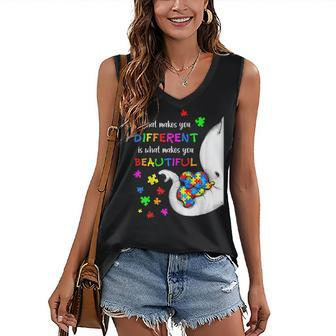 What Makes You Different Elephant Mom Autism Child Awareness Women's V-neck Casual Sleeveless Tank Top - Thegiftio UK