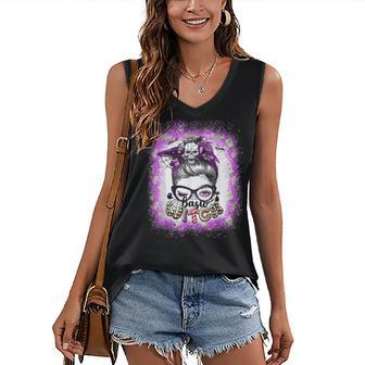 Basic Witch Bleached Messy Bun Halloween Women's Vneck Tank Top - Seseable