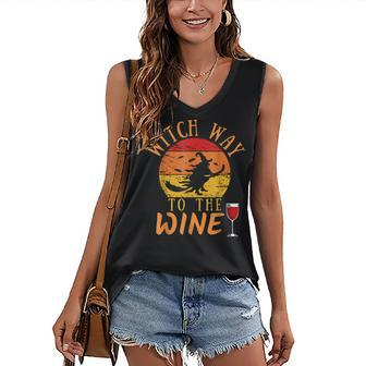 Witch Way To The Wine Halloween Party Wine Witch Lover Women's Vneck Tank Top - Seseable