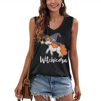 Witchicorn Lazy Diy Halloween Costume Cute Unicorn Witch Women's Vneck Tank Top - Seseable