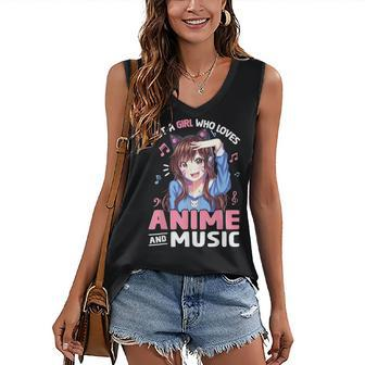 Women Just A Girl Who Loves Anime And Music Anime Lover Girl Women's V-neck Casual Sleeveless Tank Top - Thegiftio UK