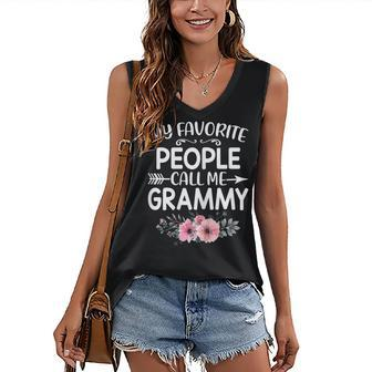 Womens My Favorite People Call Me Grammy Funny Floral Mothers Day Women's V-neck Casual Sleeveless Tank Top - Thegiftio UK