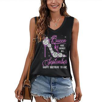 Womens Queen Was Born In September Happy Birthday Gifts For Womens V4 Women's V-neck Casual Sleeveless Tank Top - Thegiftio UK