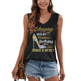 Womens Stepping Into My October Birthday With Gods Grace And Mercy Women's V-neck Casual Sleeveless Tank Top - Thegiftio UK