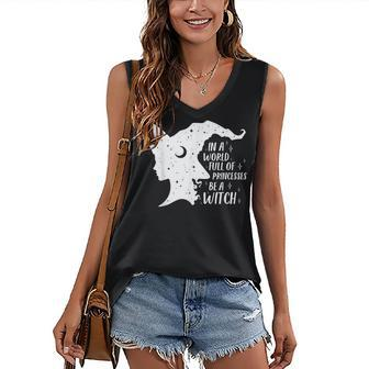 In A World Full Of Princesses Be A Witch Girls Halloween Women's Vneck Tank Top - Seseable