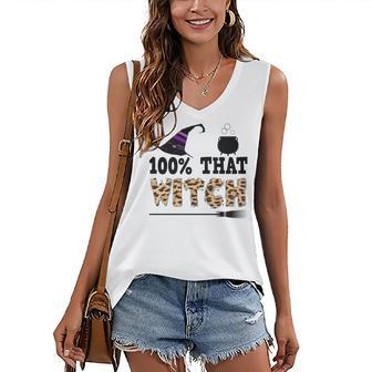 100% That Witch Halloween Witch Hat Leopard Women's Vneck Tank Top - Seseable