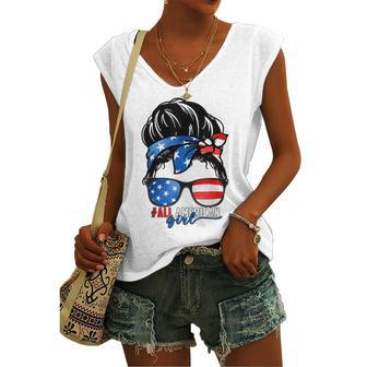 All American Girl 4Th Of July Daughter Messy Bun Usa Women's Vneck Tank Top - Seseable