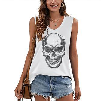 Angry Skeleton Scull Scary Horror Halloween Party Costume Women's Vneck Tank Top - Seseable