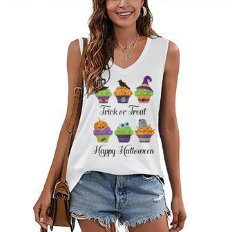 Cute Trick Or Treat Happy Halloween Cupcake Assortment Women's Vneck Tank Top - Seseable