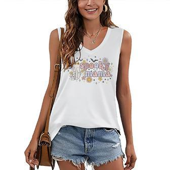Floral Ghost Halloween Spooky Mama Cool Mom Halloween Women's Vneck Tank Top - Seseable