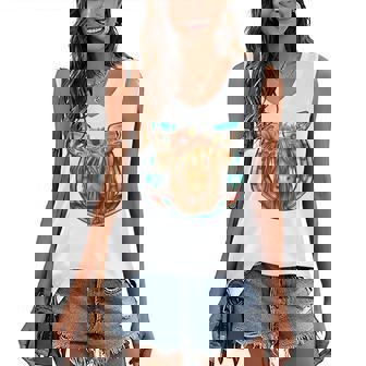 Floral Highland Cow Heifer Horseshoe Western Country Cowboy Women's V-neck Casual Sleeveless Tank Top - Thegiftio