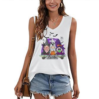 Gnomes Witch Truck Auntie Halloween Costume Women's Vneck Tank Top - Seseable