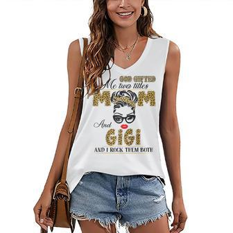 God Gifted Me Two Title Mom And Gigi Leopard Mothers Day Women's V-neck Casual Sleeveless Tank Top - Thegiftio UK