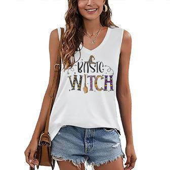 Halloween Basic Witch Cute Broom Hat Witchy Women's Vneck Tank Top - Seseable
