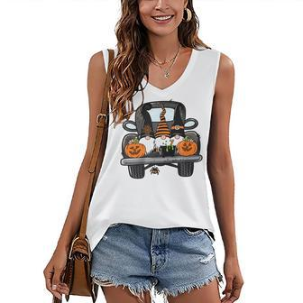Harvest Fall Halloween Gnomes Truck Bed Goth Cute Spooky Women's Vneck Tank Top - Seseable