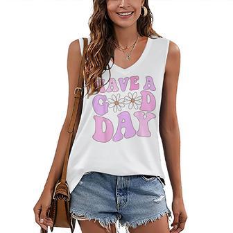 Have A Good Day Retro Daisy Flower Aesthetic Women's V-neck Casual Sleeveless Tank Top - Thegiftio