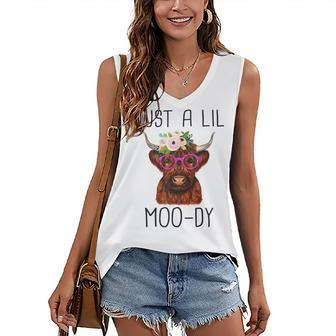 Just A Little Moody Cute Highland Cows Lover Farming Cow Women's V-neck Casual Sleeveless Tank Top - Thegiftio UK
