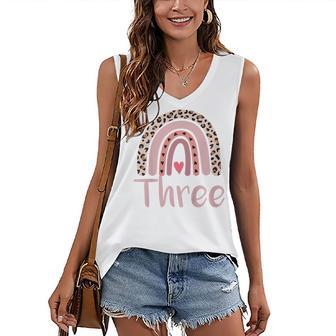 Kids 3 Year Old Leopard Rainbow Birthday Party Cute Girl 3Rd Gift Women's V-neck Casual Sleeveless Tank Top - Thegiftio