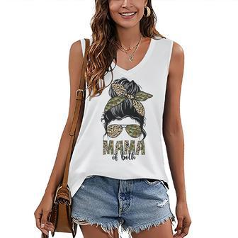 Leopard Messy Bun Mom Mama Of Both Camouflage Mothers Day Women's V-neck Casual Sleeveless Tank Top - Thegiftio UK